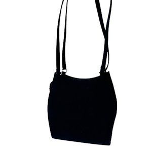 Vintage Black Fabric Handbag Two Shoulder Straps Firm Rigid Stiff